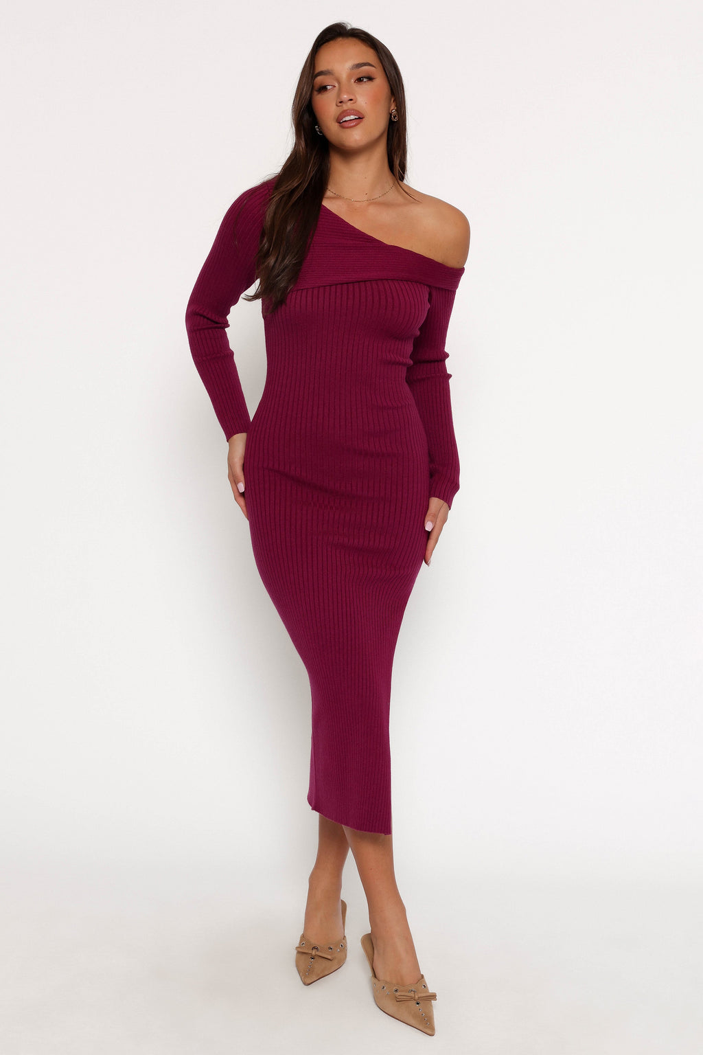 Cammie Long Sleeve Midi Dress - Fuchsia